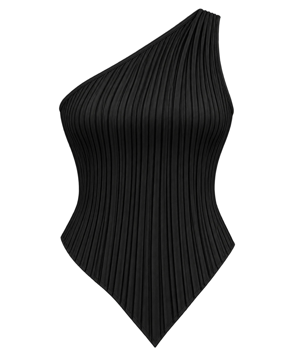 The Pleated One-Shoulder Top in Ink Black
