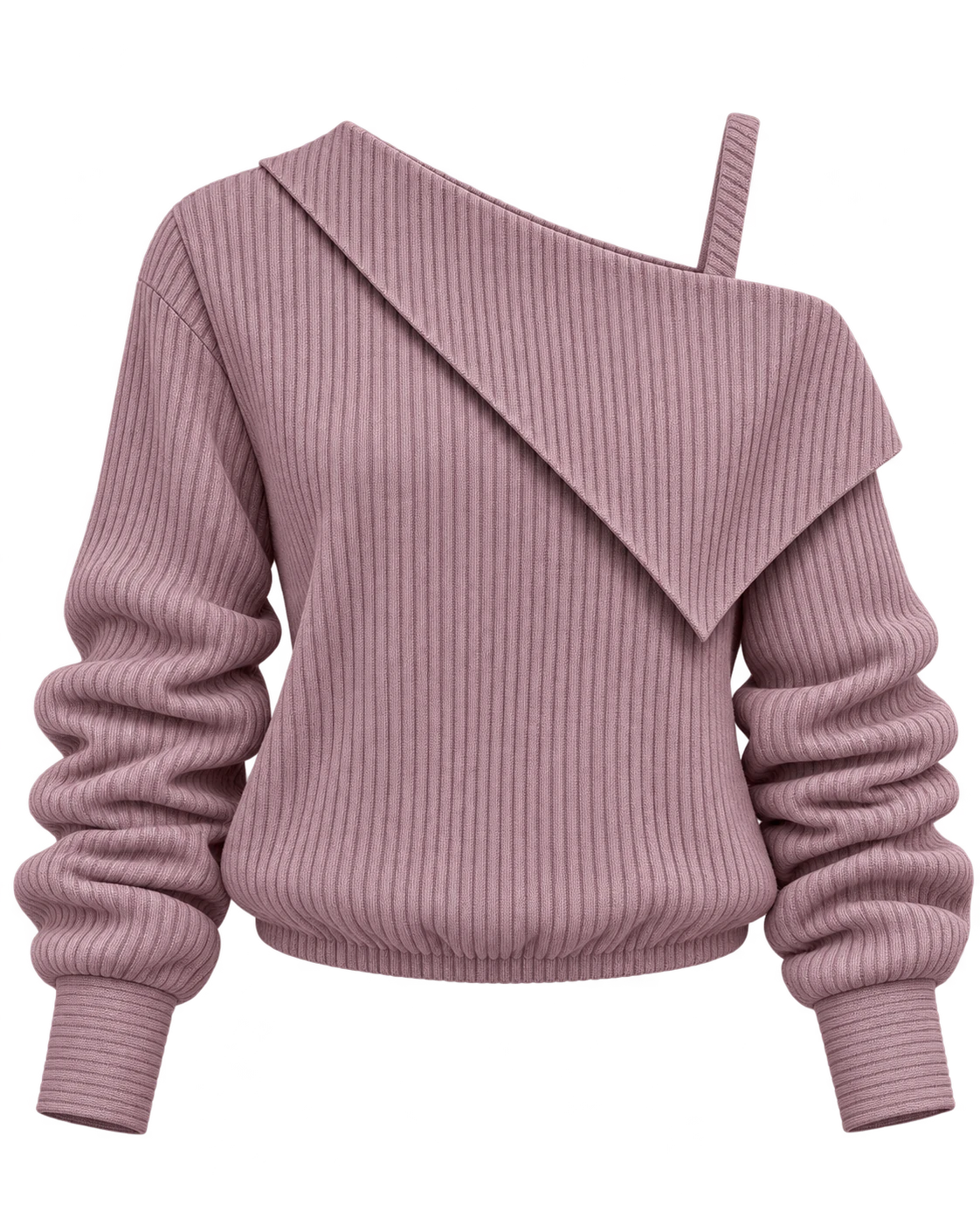 The Asymmetric Ribbed Sweater in Dusty Mauve